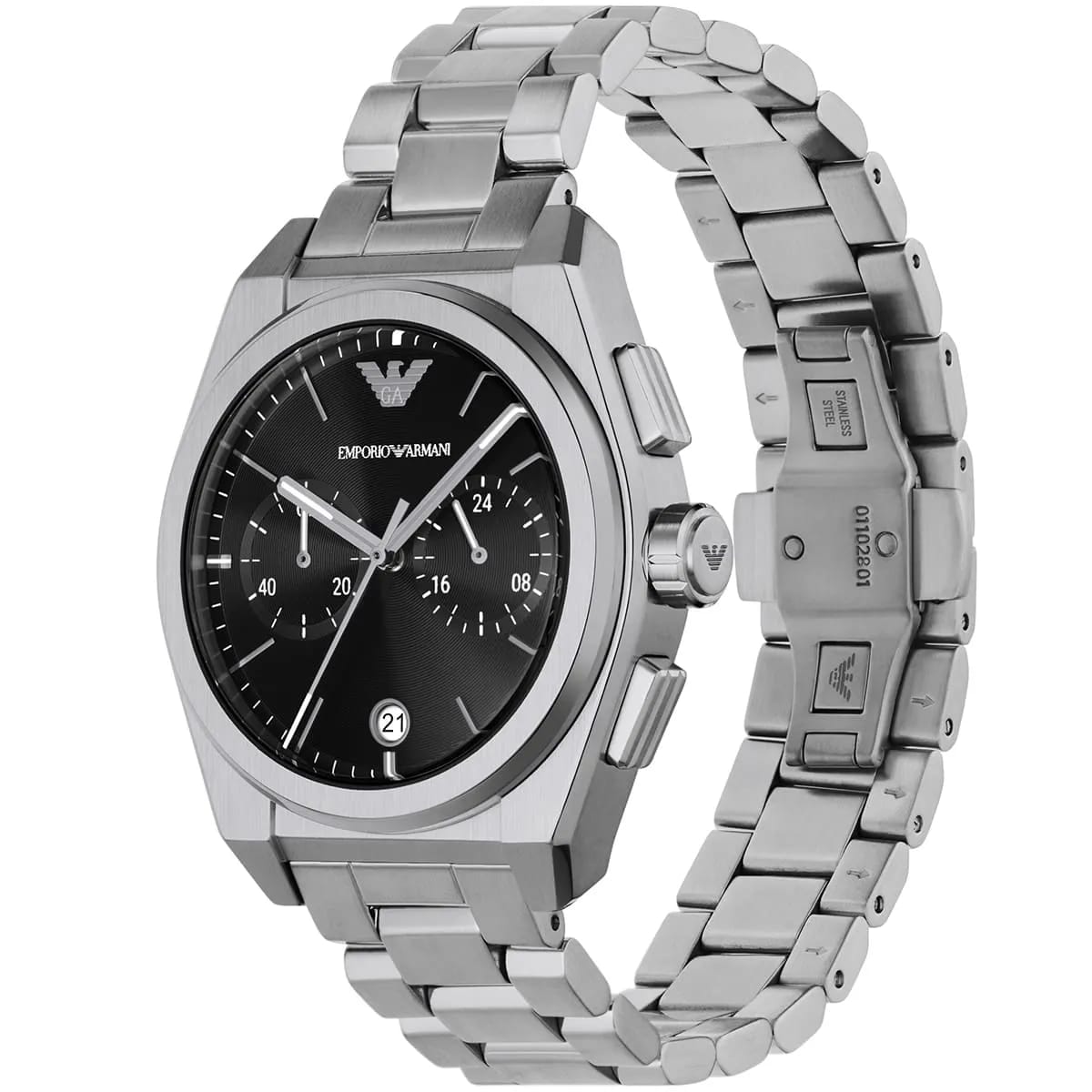 Emporio Armani AR11560 Men’s Black Dial Silver Stainless Steel Federico Chronograph Watch - Luxury Hub Store