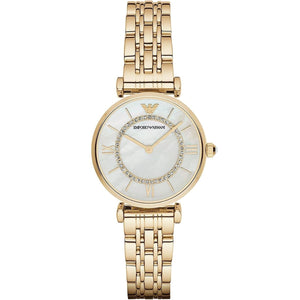 Emporio Armani AR1907 Women’s Mother of Pearl Dial Gold Stainless Steel Gianni T-Bar Watch - Luxury Hub Store