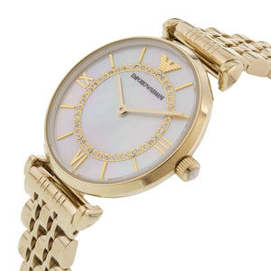 Emporio Armani AR1907 Women’s Mother of Pearl Dial Gold Stainless Steel Gianni T-Bar Watch - Luxury Hub Store