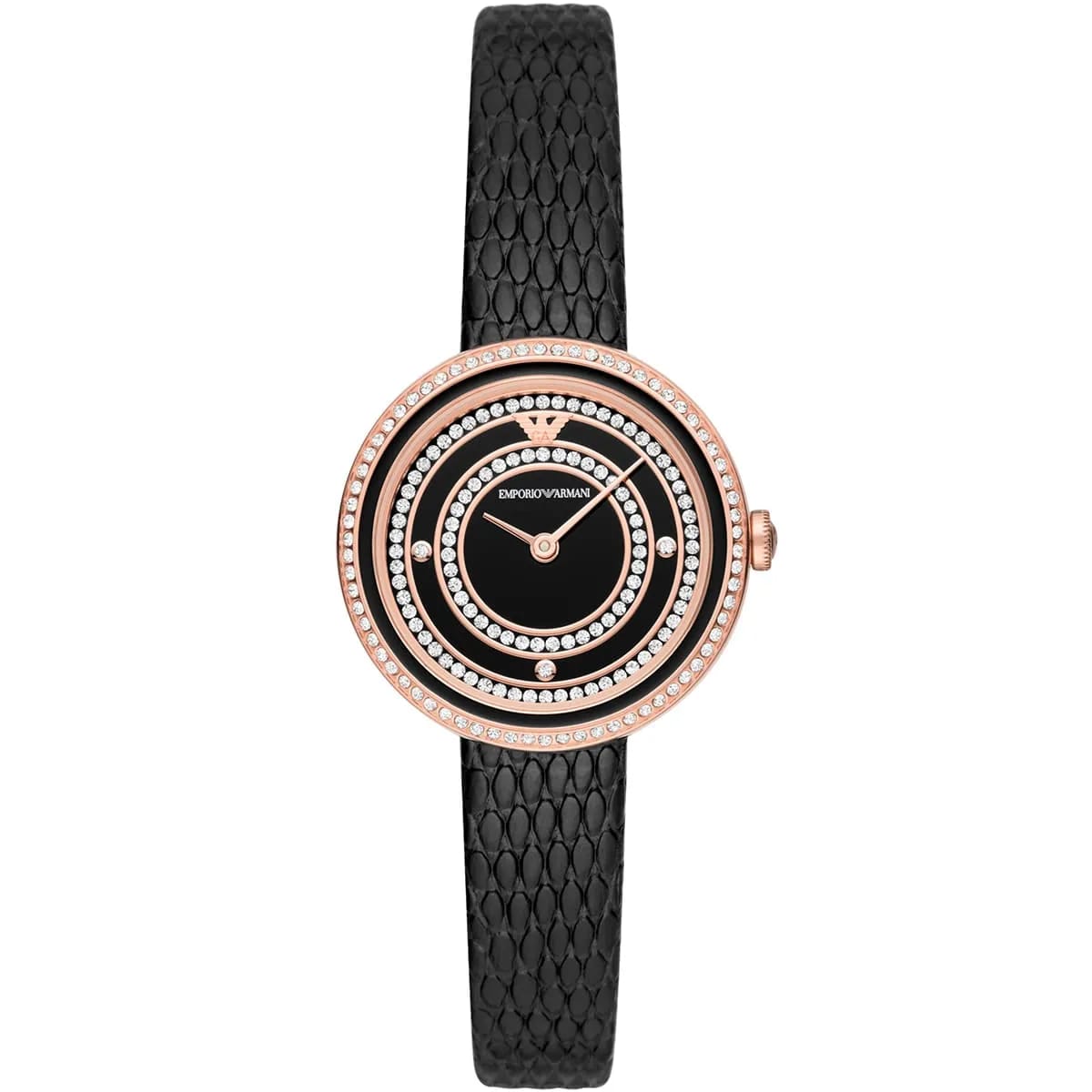 Emporio Armani AR11493 Women’s Black Dial Rose Gold Leather Rosa Watch - Luxury Hub Store