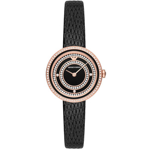 Emporio Armani AR11493 Women’s Black Dial Rose Gold Leather Rosa Watch - Luxury Hub Store