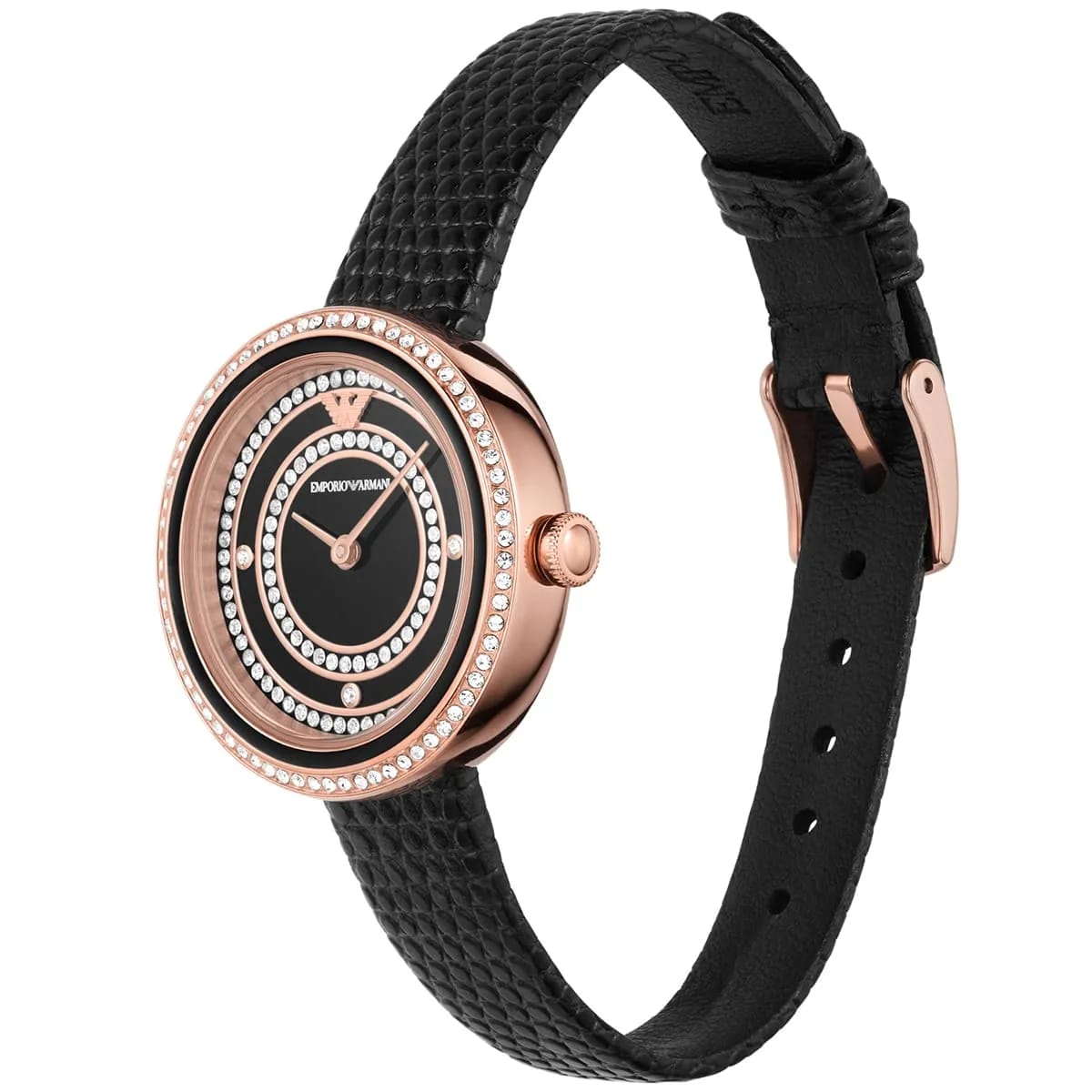 Emporio Armani AR11493 Women’s Black Dial Rose Gold Leather Rosa Watch - Luxury Hub Store