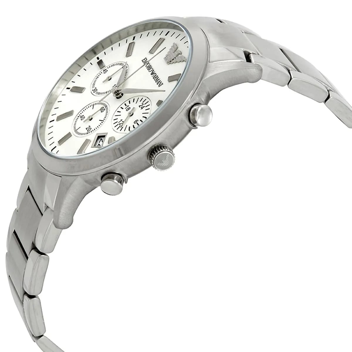Emporio Armani AR2458 Men’s Silver Dial Stainless Steel Renato Large Chronograph Watch - Luxury Hub Store