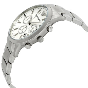 Emporio Armani AR2458 Men’s Silver Dial Stainless Steel Renato Large Chronograph Watch - Luxury Hub Store