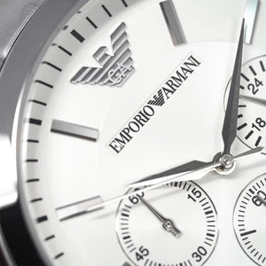 Emporio Armani AR2458 Men’s Silver Dial Stainless Steel Renato Large Chronograph Watch - Luxury Hub Store