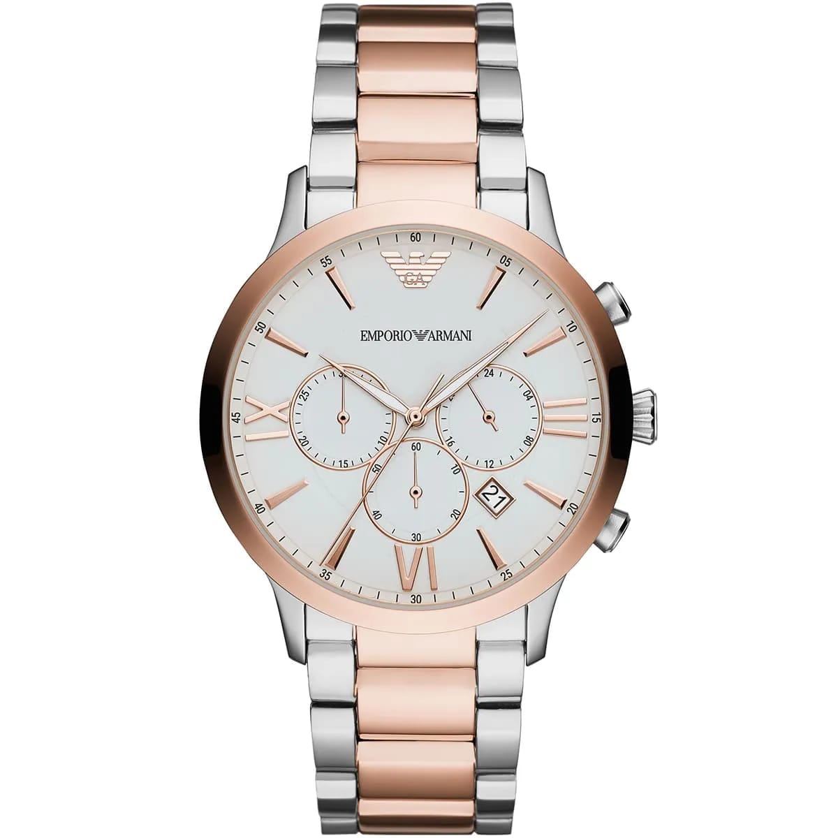 Emporio Armani AR11209 Men’s White Dial Two-Tone Stainless Steel Giovanni Watch - Luxury Hub Store