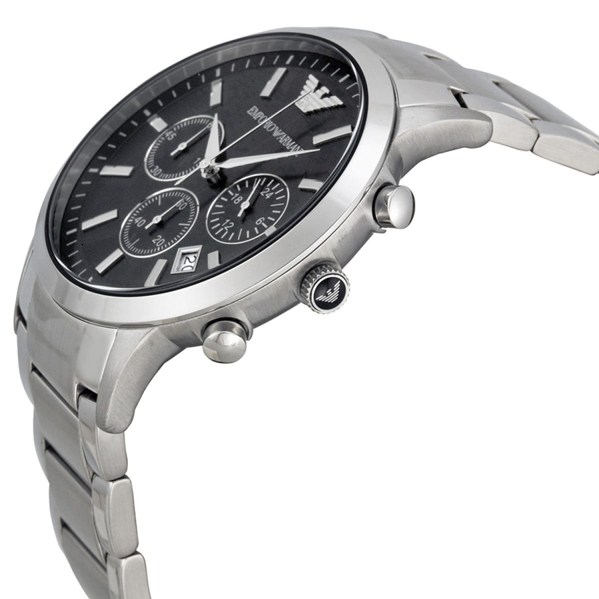 Emporio Armani AR2434 Men’s Black Dial Stainless Steel Renato Watch - Luxury Hub Store
