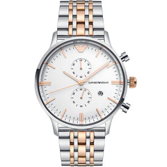 Emporio Armani AR0399 Men’s Silver Dial Two-Tone Stainless Steel Gianni Chronograph Watch - Luxury Hub Store
