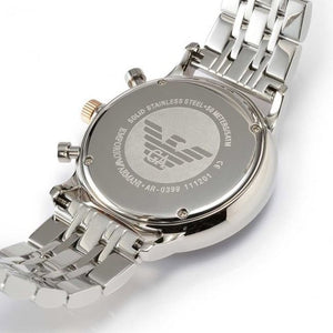 Emporio Armani AR0399 Men’s Silver Dial Two-Tone Stainless Steel Gianni Chronograph Watch - Luxury Hub Store