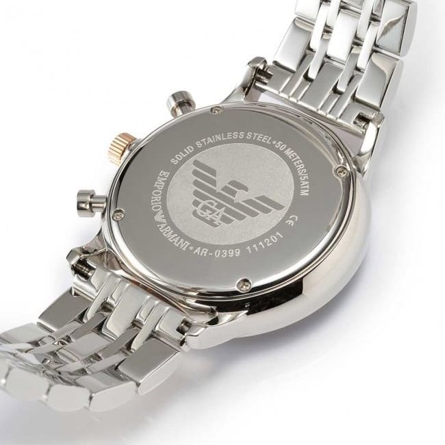 Emporio Armani AR0399 Men’s Silver Dial Two-Tone Stainless Steel Gianni Chronograph Watch - Luxury Hub Store