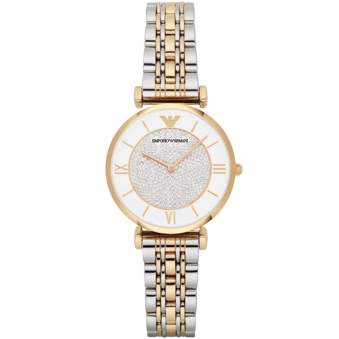 Emporio Armani AR8031 Women’s Crystal Dial Two-Tone Stainless Steel Gianni T-Bar Watch - Luxury Hub Store