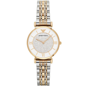 Emporio Armani AR8031 Women’s Crystal Dial Two-Tone Stainless Steel Gianni T-Bar Watch - Luxury Hub Store