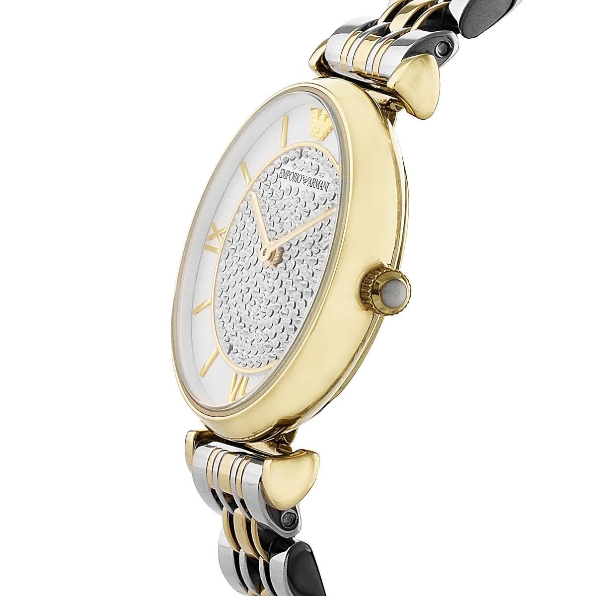 Emporio Armani AR8031 Women’s Crystal Dial Two-Tone Stainless Steel Gianni T-Bar Watch - Luxury Hub Store