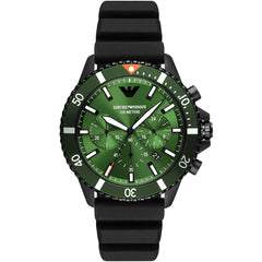 Emporio Armani AR11463 Men’s Green Dial Silicone Strap Diver Chronograph Watch - Luxury Hub Store