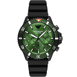 Emporio Armani AR11463 Men’s Green Dial Silicone Strap Diver Chronograph Watch - Luxury Hub Store
