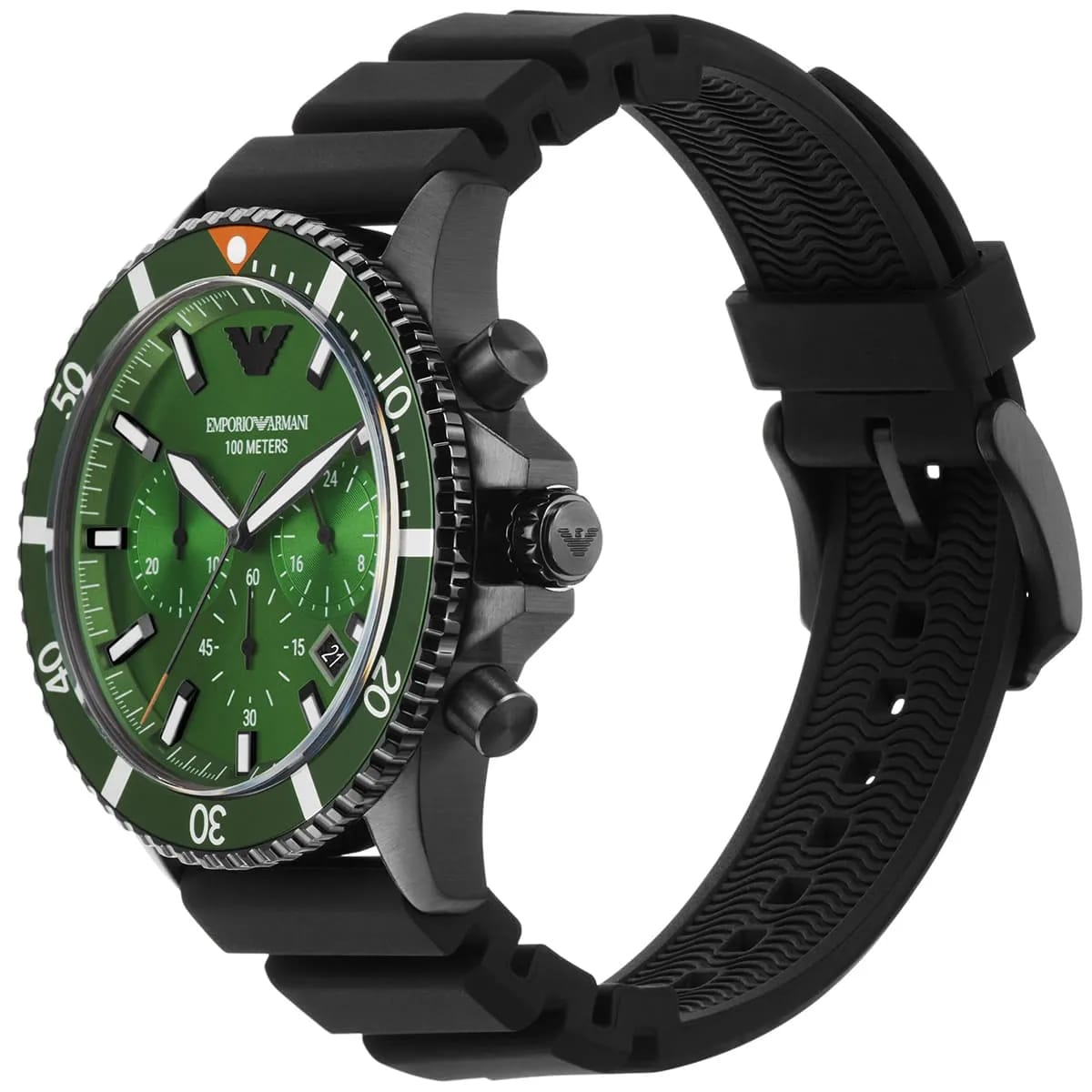 Emporio Armani AR11463 Men’s Green Dial Silicone Strap Diver Chronograph Watch - Luxury Hub Store