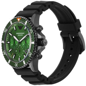 Emporio Armani AR11463 Men’s Green Dial Silicone Strap Diver Chronograph Watch - Luxury Hub Store
