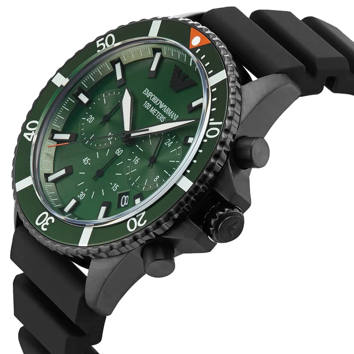 Emporio Armani AR11463 Men’s Green Dial Silicone Strap Diver Chronograph Watch - Luxury Hub Store