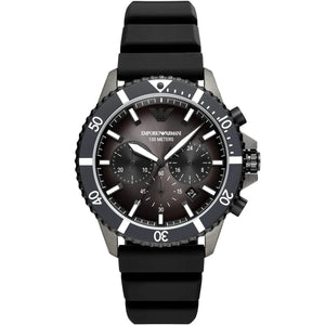 Emporio Armani AR11515 Men’s Black Dial Silicone Strap Diver Chronograph Watch - Luxury Hub Store