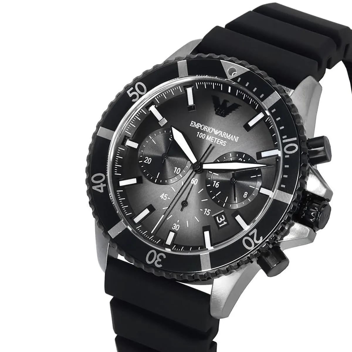 Emporio Armani AR11515 Men’s Black Dial Silicone Strap Diver Chronograph Watch - Luxury Hub Store