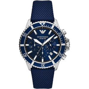 Emporio Armani AR11588 Men’s Blue Dial Fabric Strap Diver Chronograph Watch - Luxury Hub Store