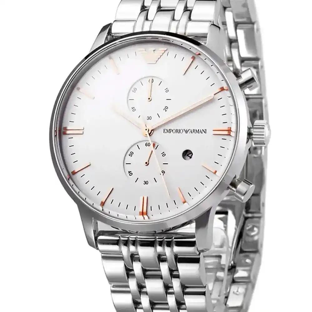 Emporio Armani AR1933 Men’s Silver Dial Silver Stainless Steel Chronograph Watch - Luxury Hub Store