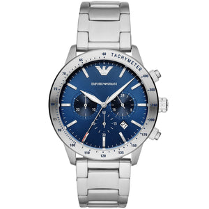 Emporio Armani AR11306 Men’s Blue Dial Silver Stainless Steel Chronograph Watch - Luxury Hub Store