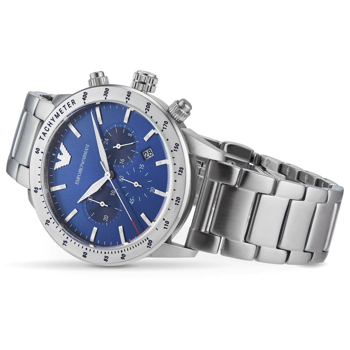Emporio Armani AR11306 Men’s Blue Dial Silver Stainless Steel Chronograph Watch - Luxury Hub Store
