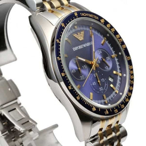 Emporio Armani AR6088 Men’s Blue Dial Two-Tone Stainless Steel Chronograph Watch - Luxury Hub Store
