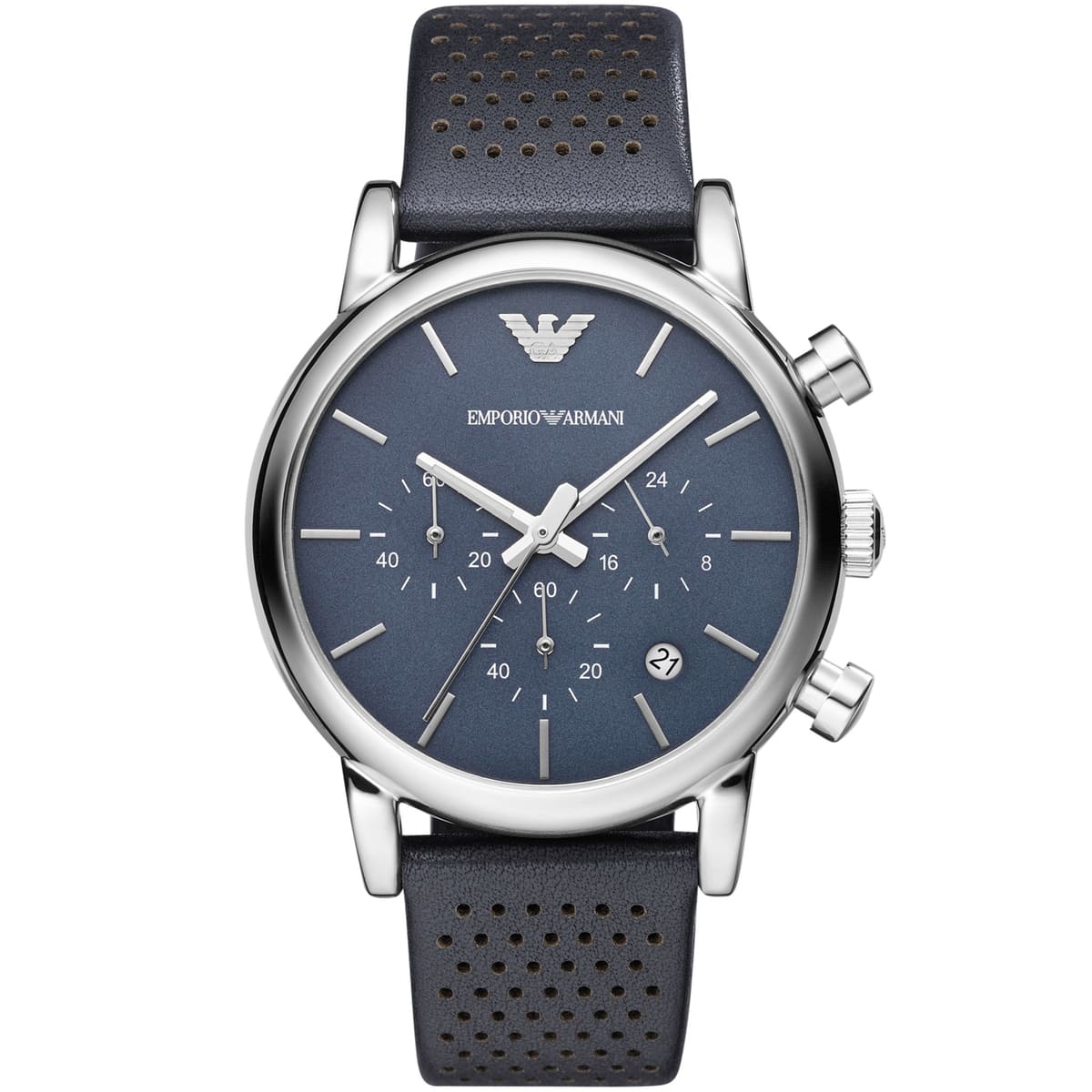 Emporio Armani AR1736 Men’s Blue Dial Blue Leather Chronograph Watch - Luxury Hub Store