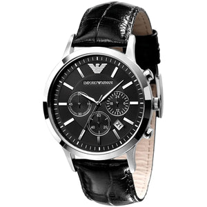 Emporio Armani AR2447 Men’s Black Dial Black Leather Chronograph Watch - Luxury Hub Store