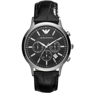 Emporio Armani AR2447 Men’s Black Dial Black Leather Chronograph Watch - Luxury Hub Store