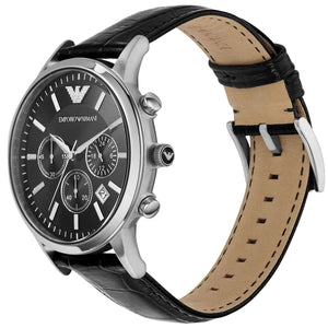 Emporio Armani AR2447 Men’s Black Dial Black Leather Chronograph Watch - Luxury Hub Store