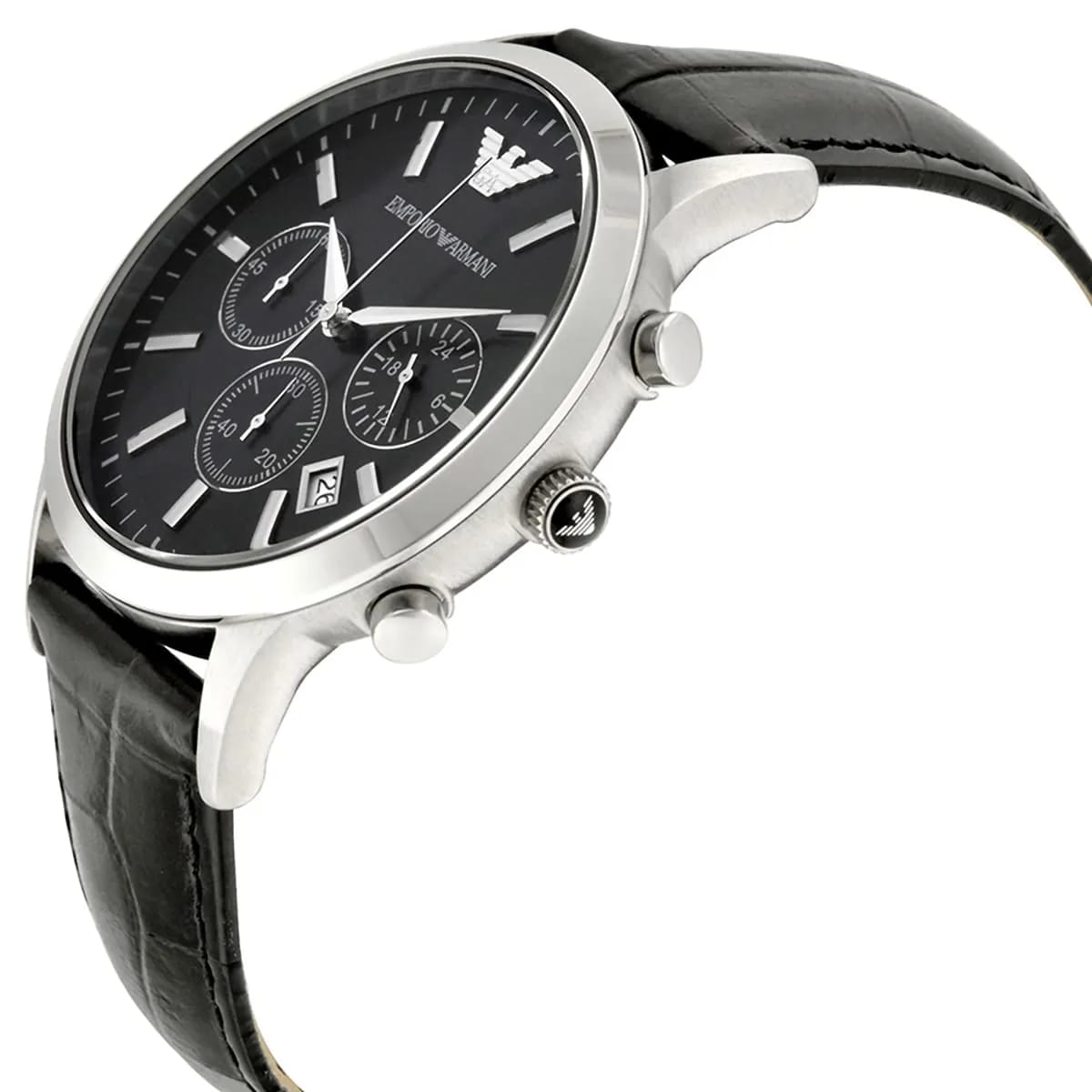 Emporio Armani AR2447 Men’s Black Dial Black Leather Chronograph Watch - Luxury Hub Store
