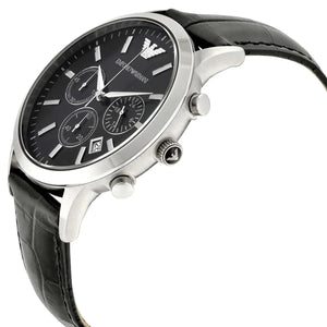 Emporio Armani AR2447 Men’s Black Dial Black Leather Chronograph Watch - Luxury Hub Store