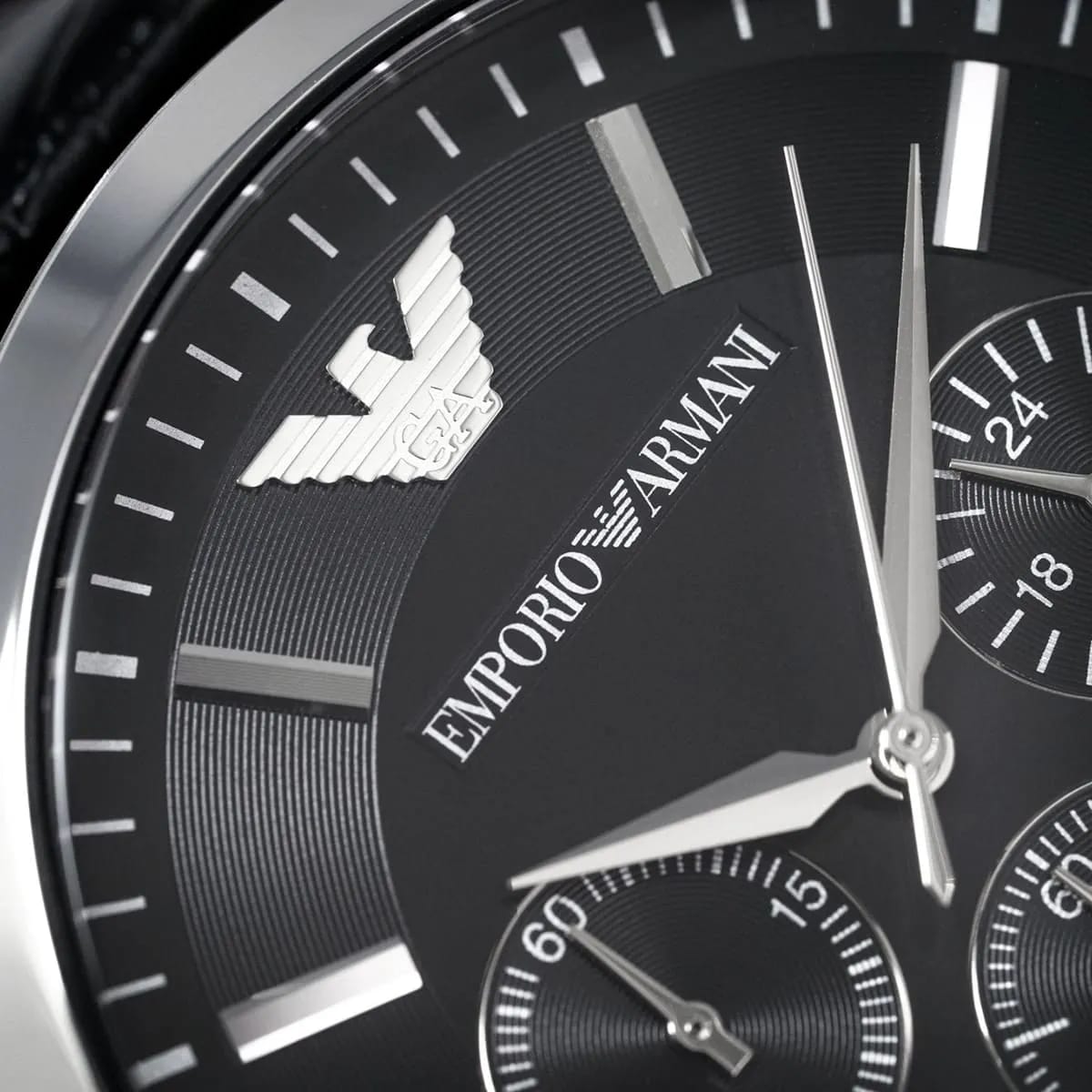 Emporio Armani AR2447 Men’s Black Dial Black Leather Chronograph Watch - Luxury Hub Store