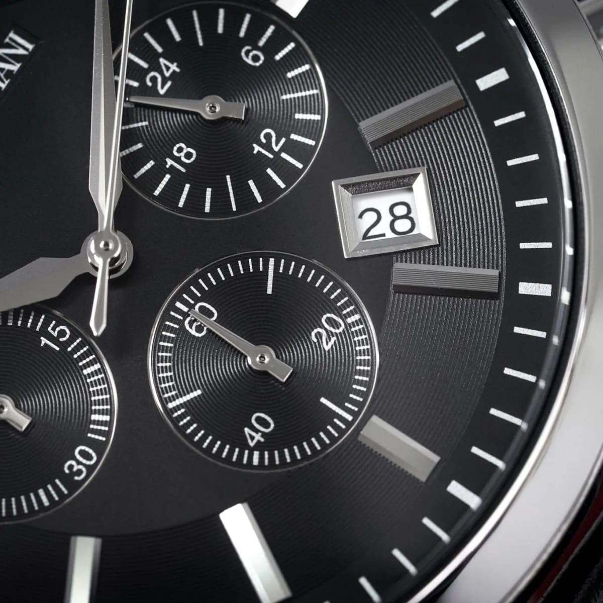 Emporio Armani AR2447 Men’s Black Dial Black Leather Chronograph Watch - Luxury Hub Store