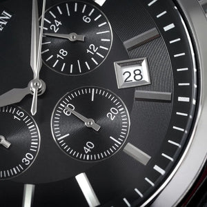 Emporio Armani AR2447 Men’s Black Dial Black Leather Chronograph Watch - Luxury Hub Store