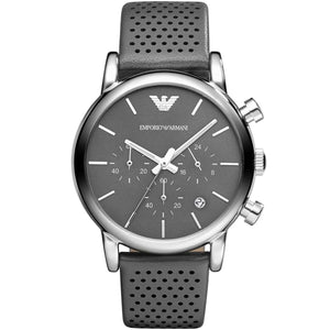 Emporio Armani AR1735 Men’s Grey Dial Grey Leather Chronograph Watch - Luxury Hub Store