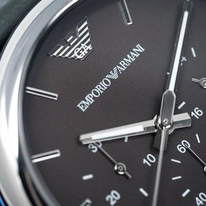 Emporio Armani AR1735 Men’s Grey Dial Grey Leather Chronograph Watch - Luxury Hub Store