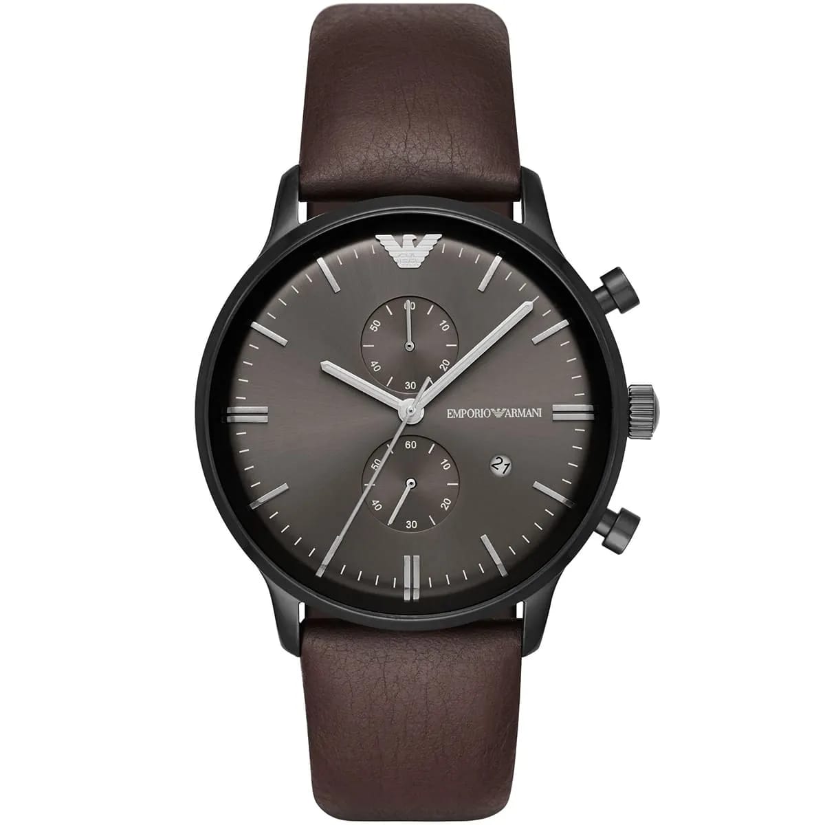 Emporio Armani AR1932 Men’s Grey Dial Brown Leather Chronograph Watch - Luxury Hub Store