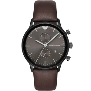 Emporio Armani AR1932 Men’s Grey Dial Brown Leather Chronograph Watch - Luxury Hub Store
