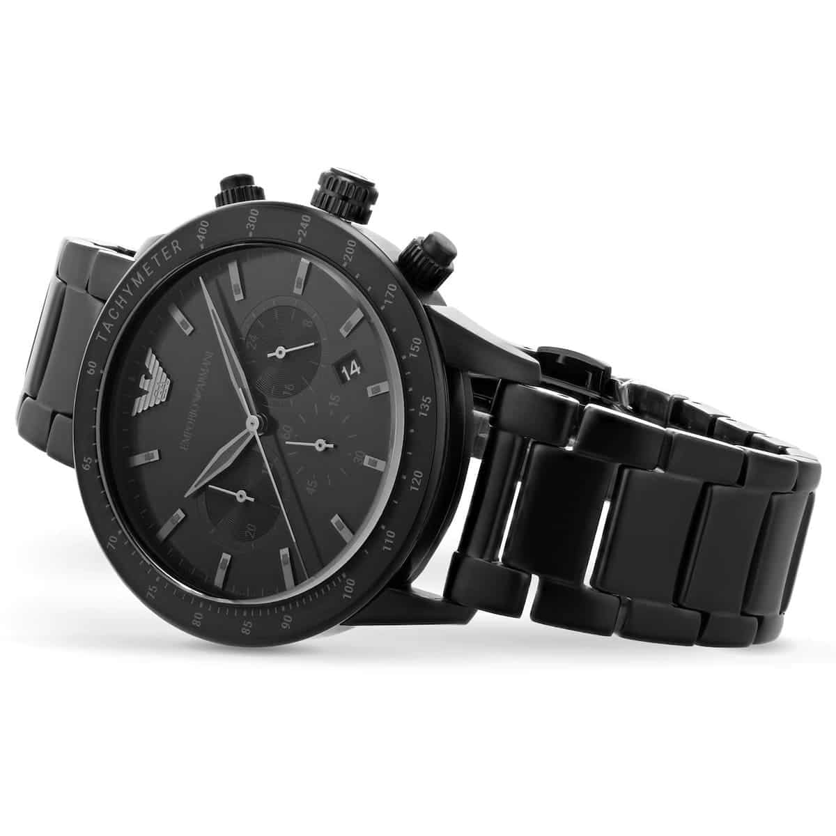 Emporio Armani AR11242 Men’s Black Dial Black Stainless Steel Chronograph Watch - Luxury Hub Store