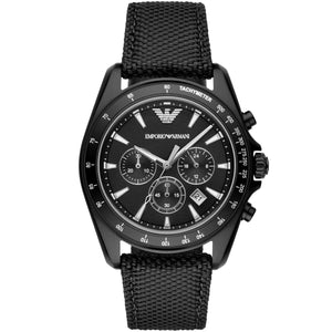 Emporio Armani AR6131 Men’s Black Dial Black Fabric Strap Sigma Chronograph Watch - Luxury Hub Store