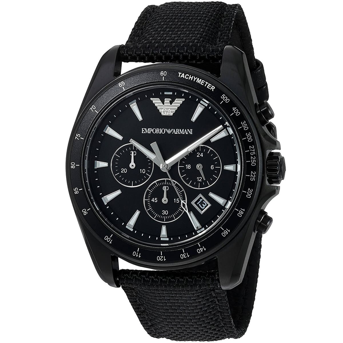 Emporio Armani AR6131 Men’s Black Dial Black Fabric Strap Sigma Chronograph Watch - Luxury Hub Store