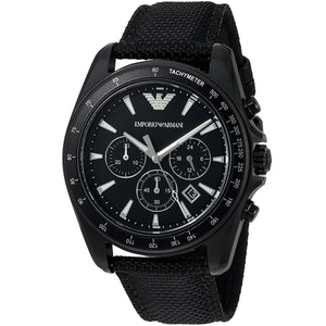 Emporio Armani AR6131 Men’s Black Dial Black Fabric Strap Sigma Chronograph Watch - Luxury Hub Store
