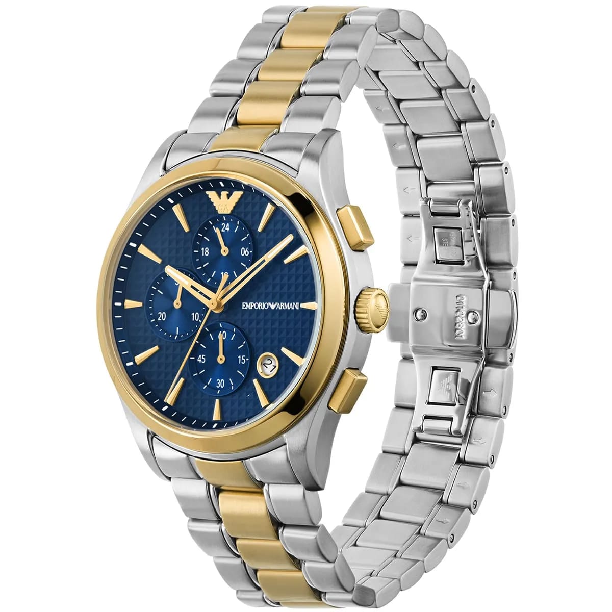 Emporio Armani AR11579 Men’s Blue Dial Two-Tone Stainless Steel Paolo Chronograph Watch - Luxury Hub Store