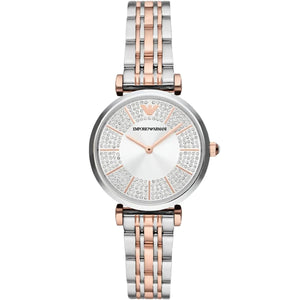 Emporio Armani AR11537 Gianni T-Bar Women's Watch Crystal Encrusted Dial Two-Tone