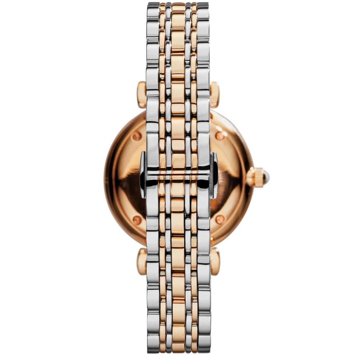 Side profile of Armani AR1840 Rose Gold Watch showing signature T-Bar lugs