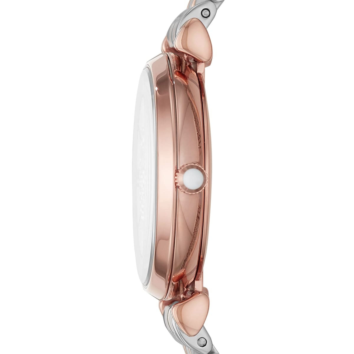 Detailed view of Emporio Armani AR1840 rose gold and silver bracelet clasp